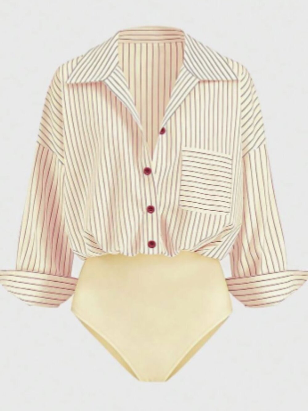 SHEIN Cream Striped Button Down Long Sleeve Bodysuit Size L